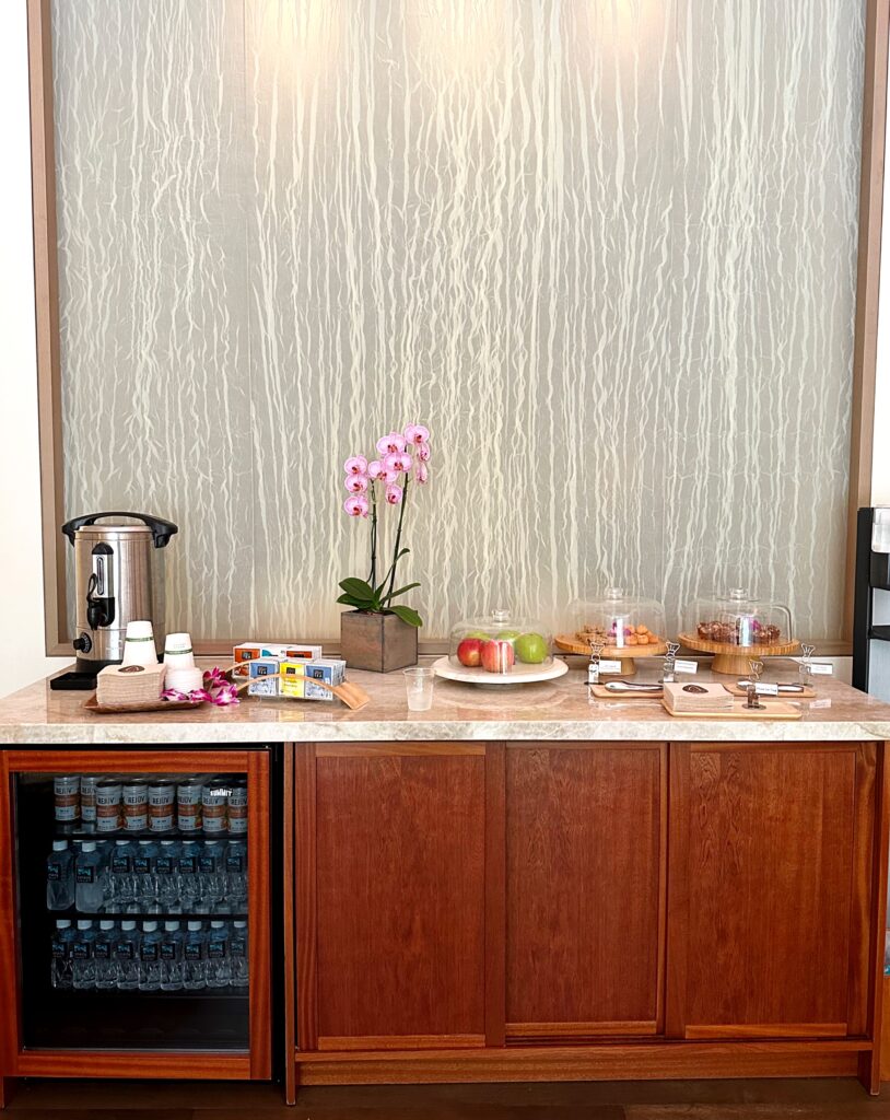 The snack table in the lounge area of Laniwai Spa at Aulani Disney resort